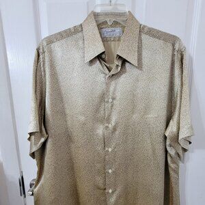 Vintage Princeton Custom Tailors Men's Silk/Satin Gold-Tone Short Sleeve Shirt